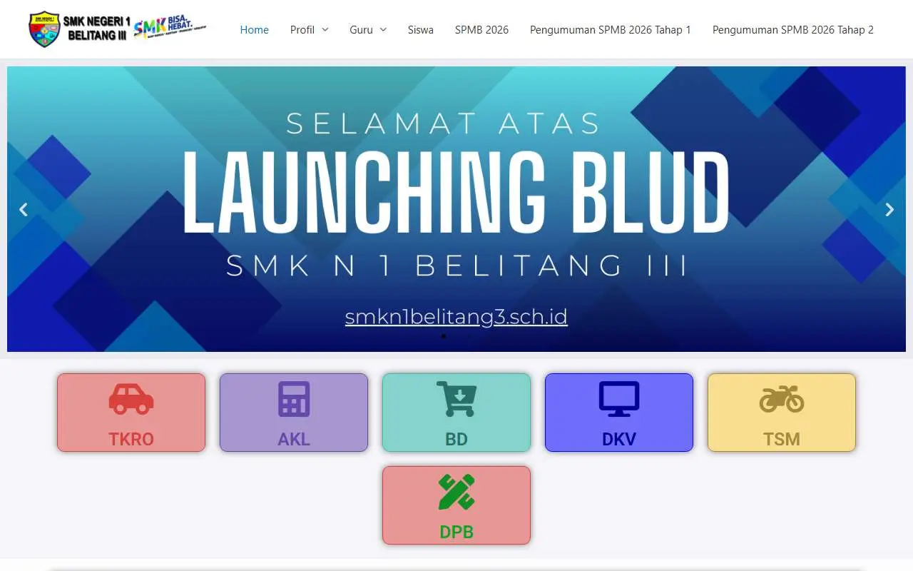 Tampilan website resmi Vocational High School 1 Belitang III (smkn1belitang3.sch.id)
