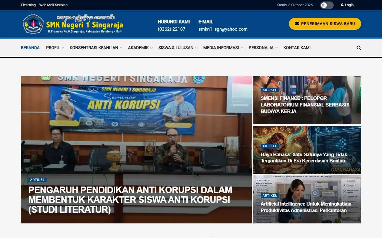 Tampilan website resmi SMK Negeri 1 Singaraja (smkn1singaraja.sch.id)