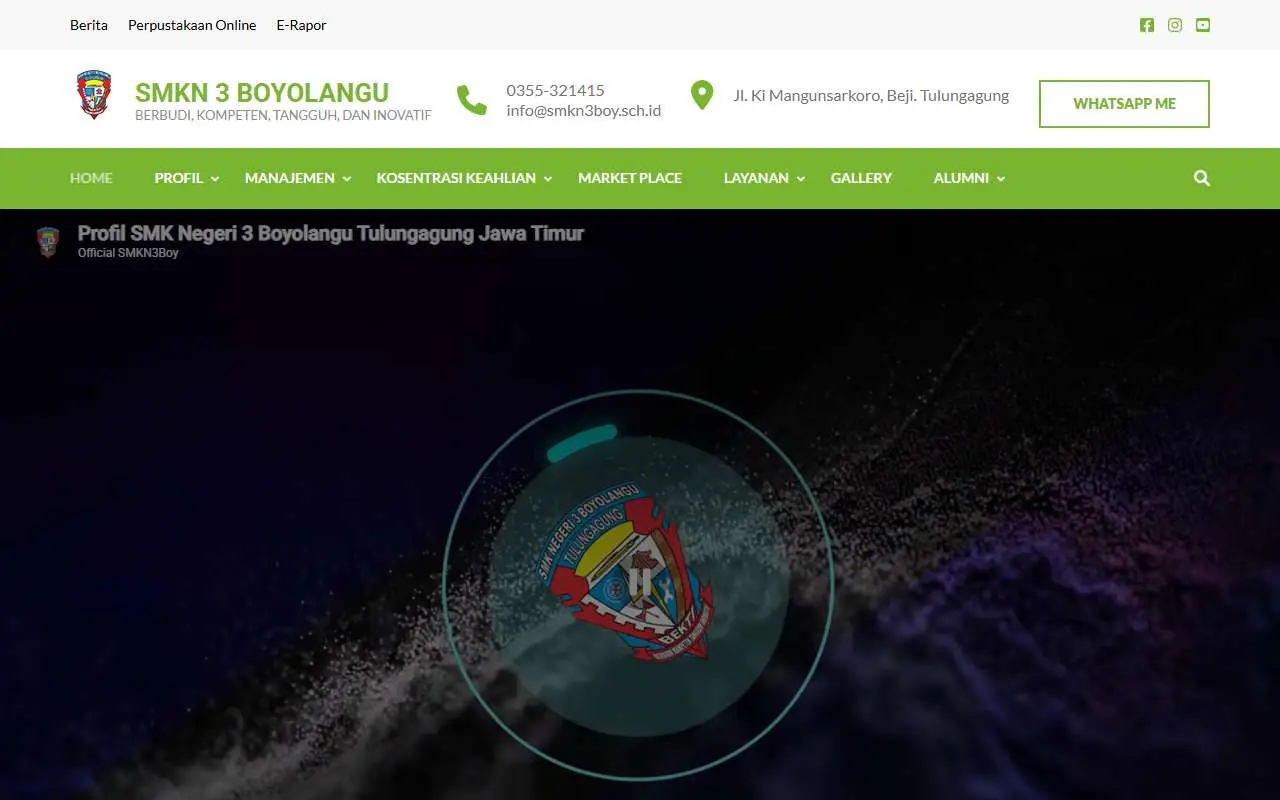 Tampilan website resmi SMK Negeri 3 Boyolangu (smkn3boyolangu.sch.id)