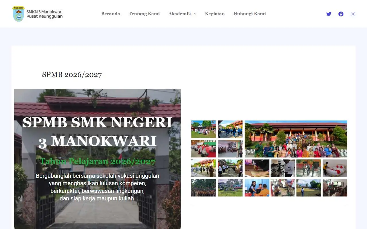 Tampilan website resmi SMK Negeri 3 Manokwari (smkn3manokwari.sch.id)