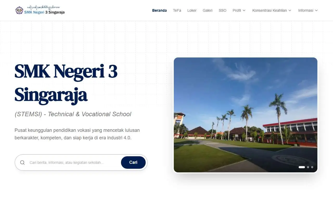 Tampilan website resmi SMK Negeri 3 Singaraja (smkn3singaraja.sch.id)
