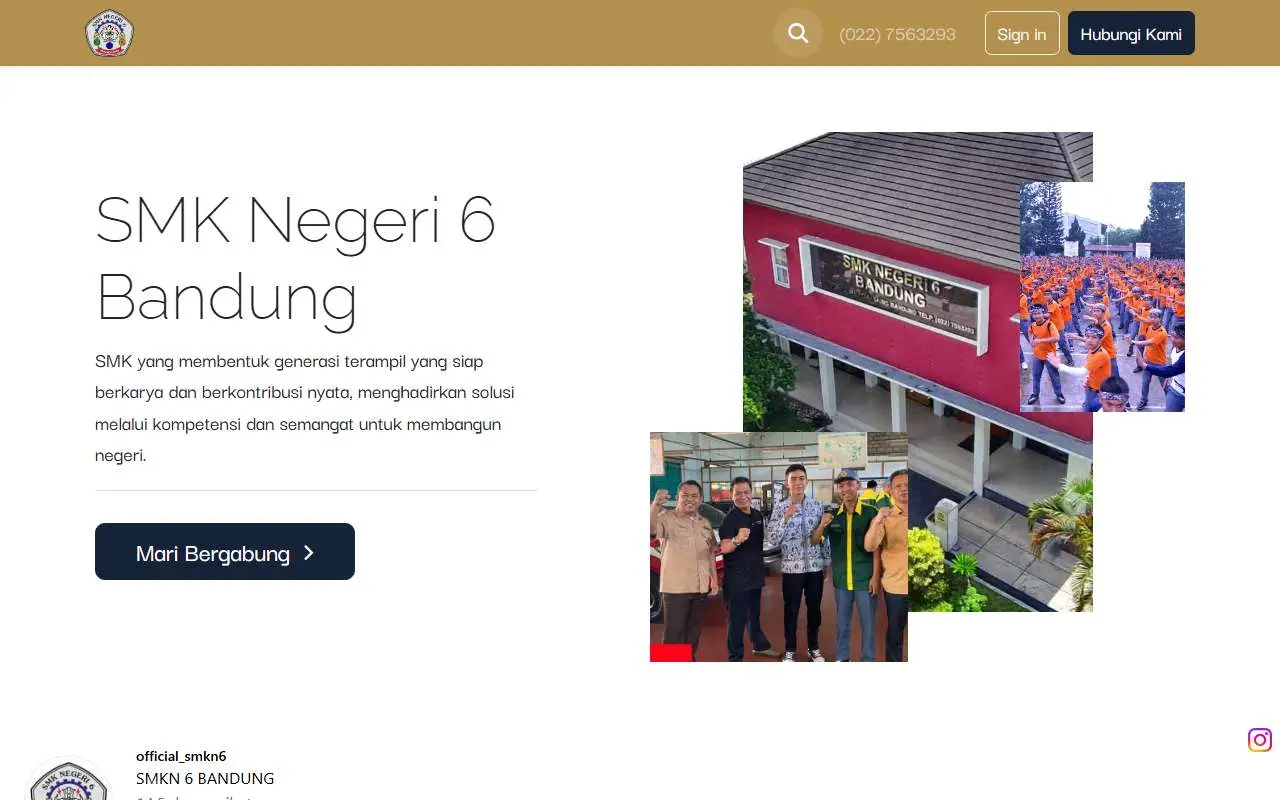 Tampilan website resmi SMK Negeri 6 Bandung (smkn6bandung.sch.id)