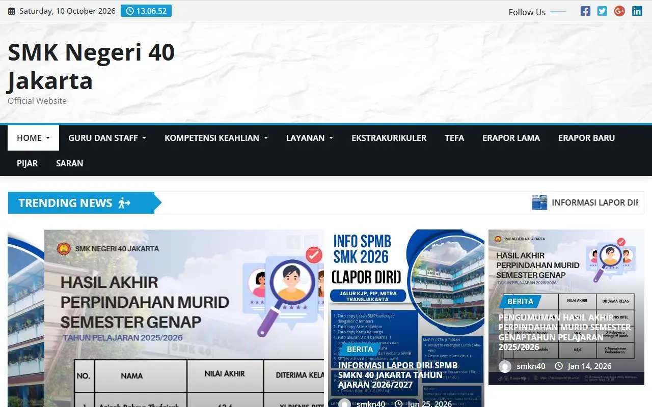 Tampilan website resmi SMK Negeri 40 Jakarta (smknegeri40-jkt.sch.id)