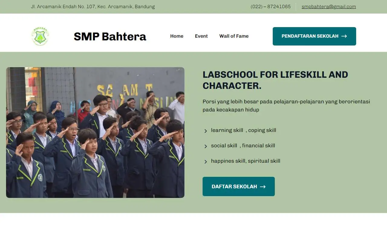 Tampilan website resmi SMP Bahtera (smpbahtera.sch.id)