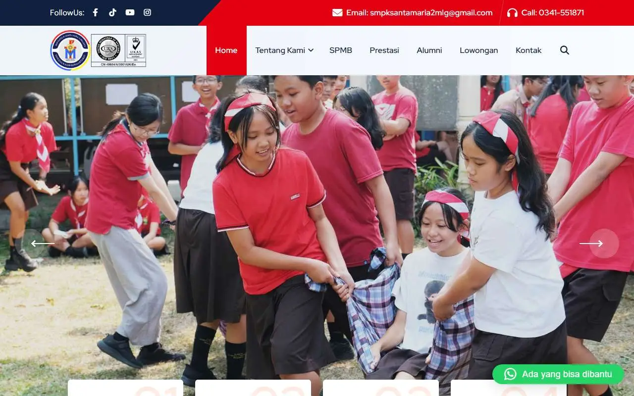 Tampilan website resmi SMP Katolik Santa Maria 2 Malang (smpksantamaria2malang.sch.id)
