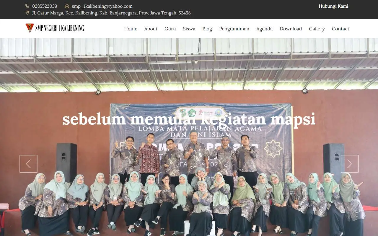 Tampilan website resmi SMP Negeri 1 Kalibening (smpn1-kalibening.sch.id)