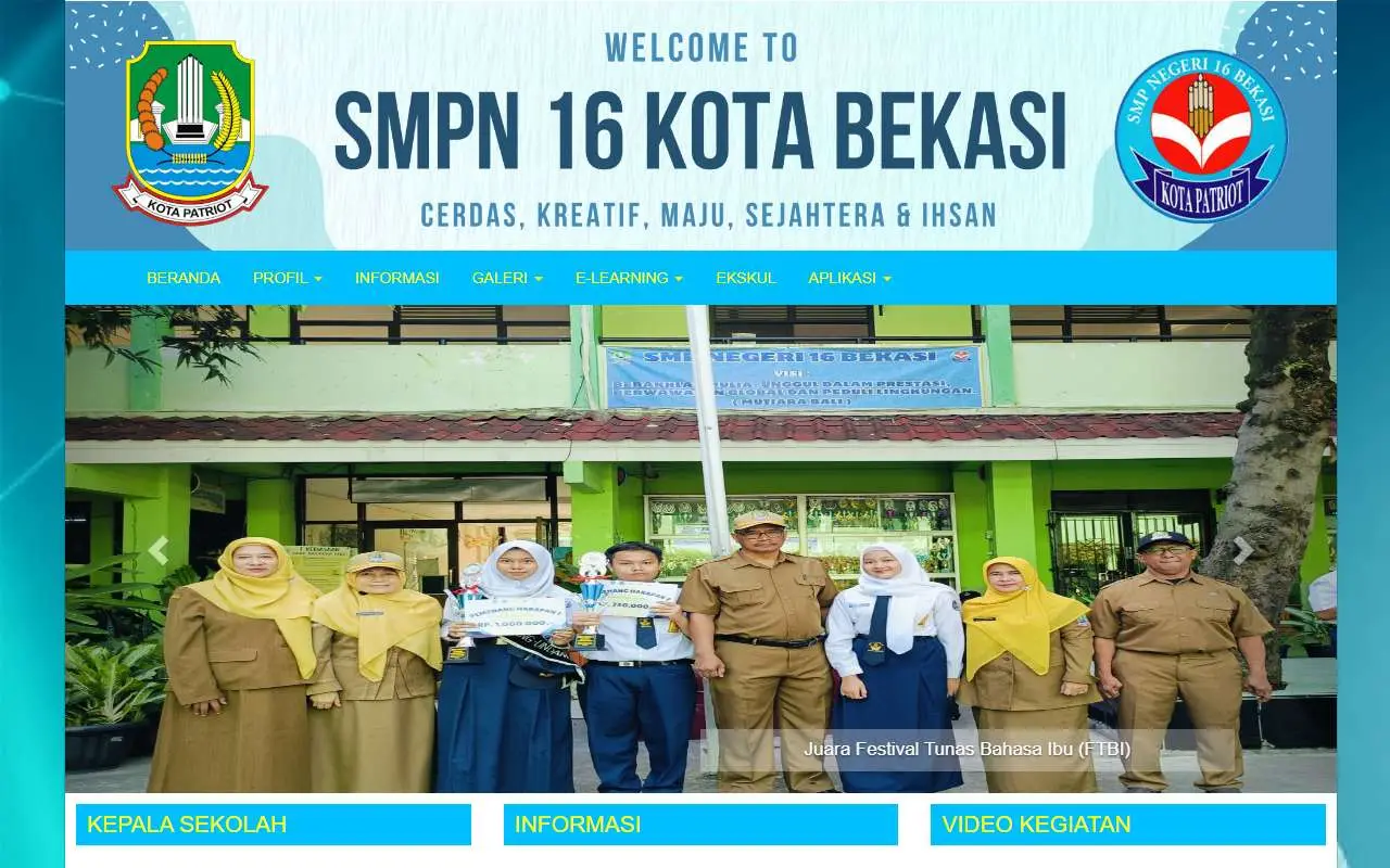 Tampilan website resmi SMPN 16 Bekasi (smpn16kotabekasi.sch.id)