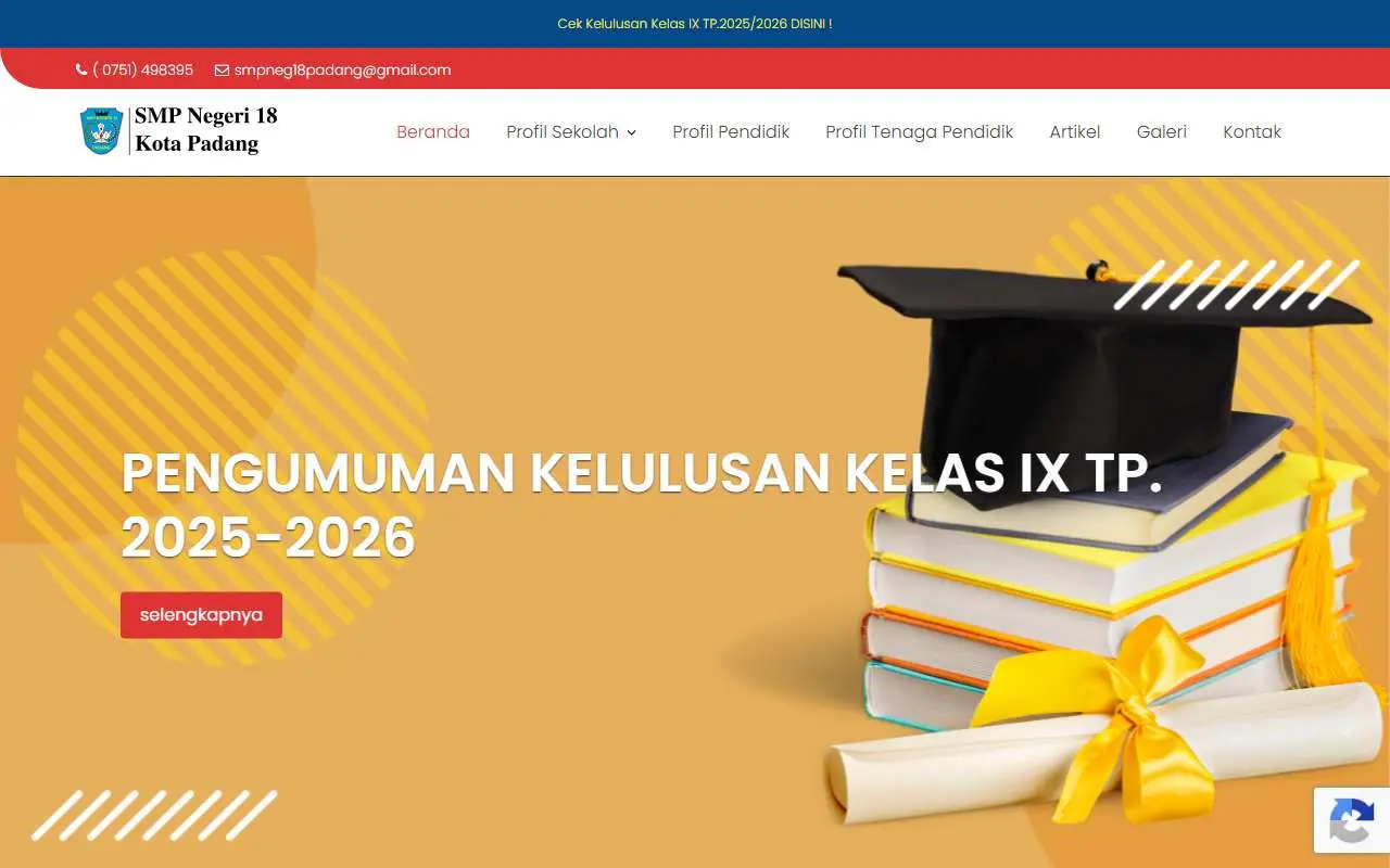 Tampilan website resmi SMP Negeri 18 Padang (smpn18padang.sch.id)