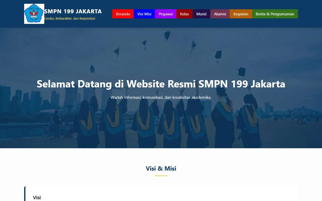 Tampilan website resmi SMP Negeri 199 Jakarta (smpn199.sch.id)