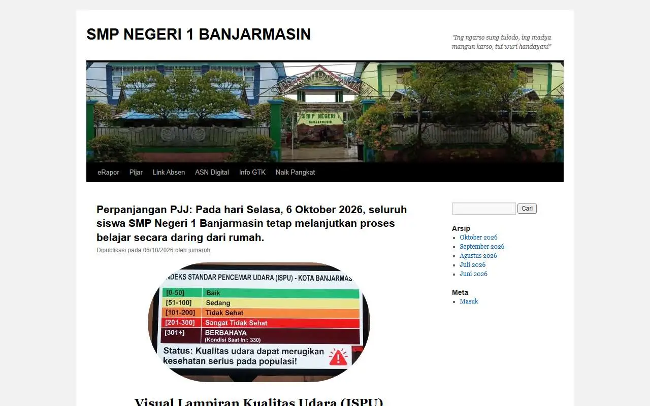 Tampilan website resmi SMP Negeri 1 Banjarmasin (smpn1banjarmasin.sch.id)