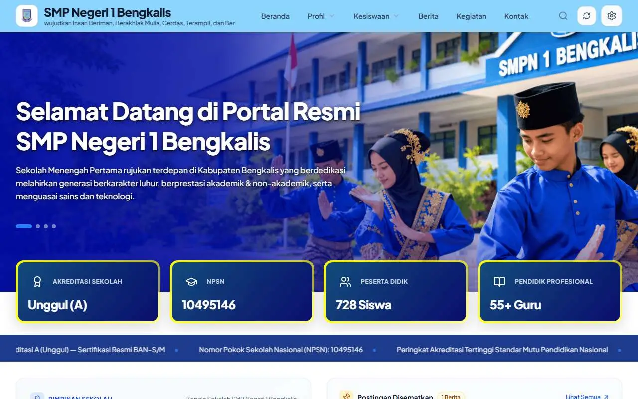 Tampilan website resmi SMP Negeri 1 Bengkalis (smpn1bengkalis.sch.id)