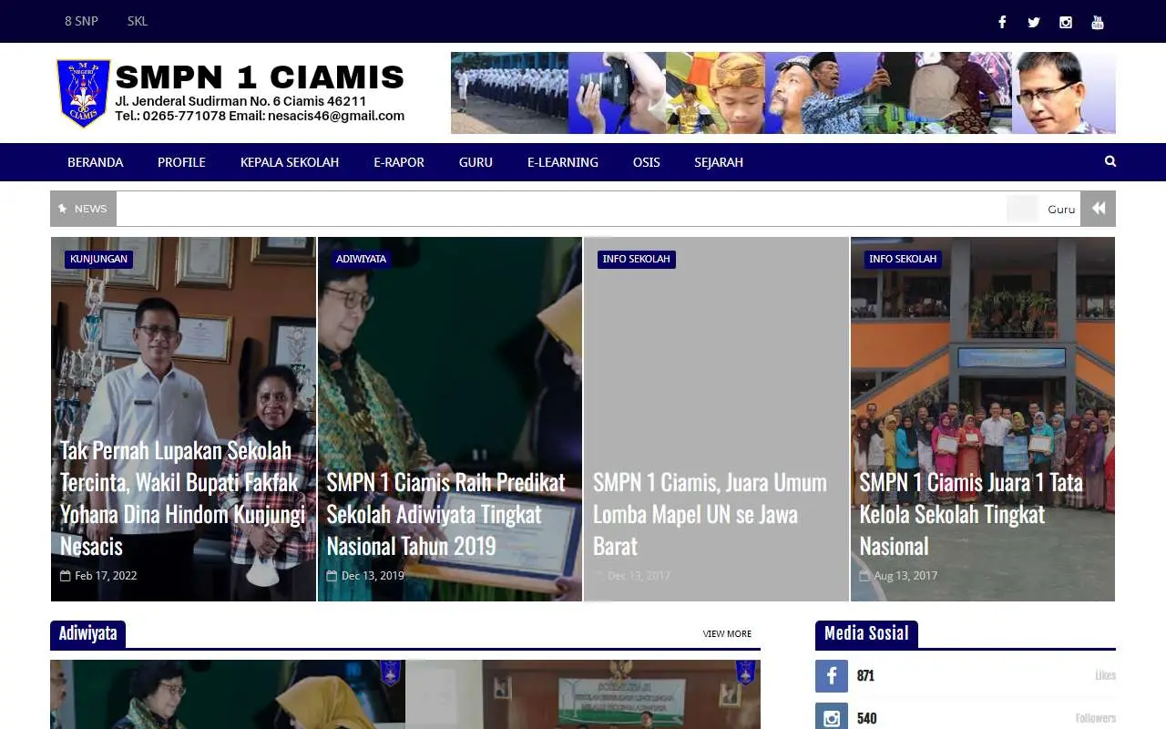 Tampilan website resmi SMP Negeri 1 Ciamis (smpn1ciamis.sch.id)