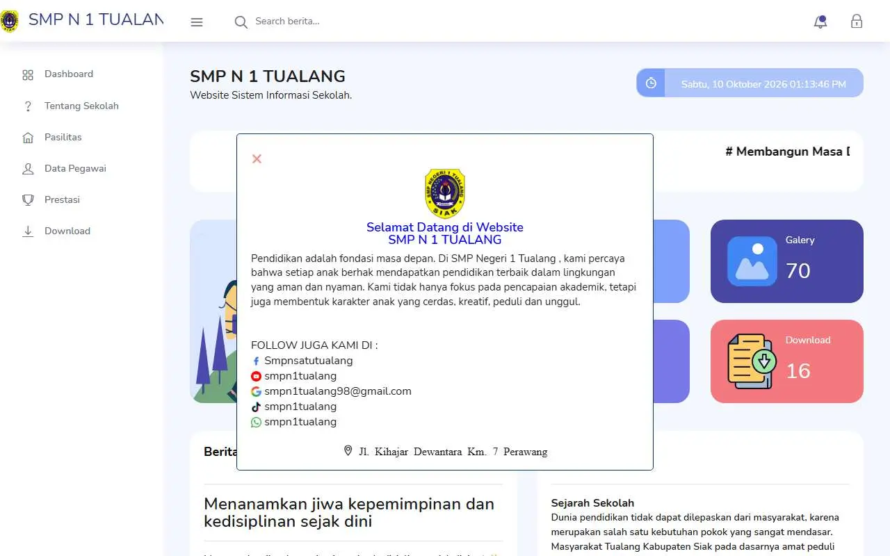 Tampilan website resmi State JHS 1 Tualang (smpn1tualang.sch.id)