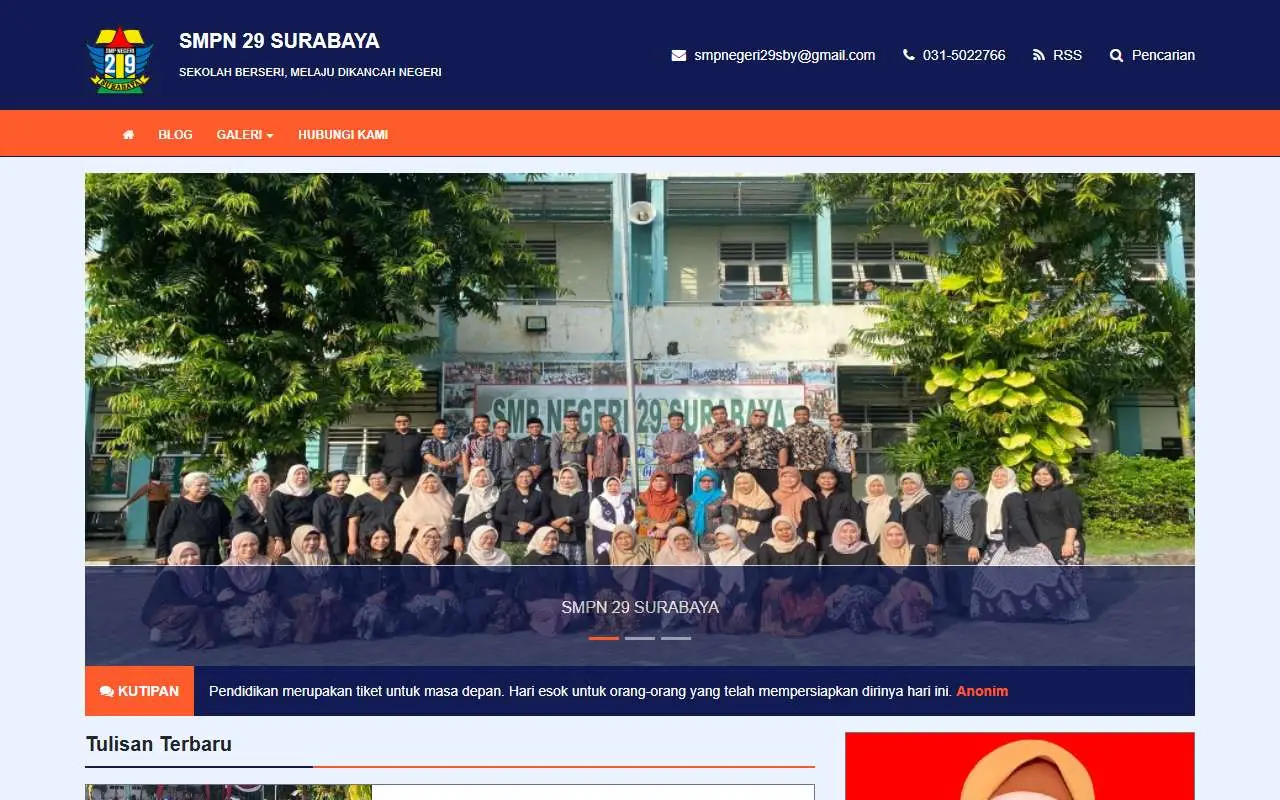 Tampilan website resmi SMP Negeri 29 Surabaya (smpn29sby.sch.id)