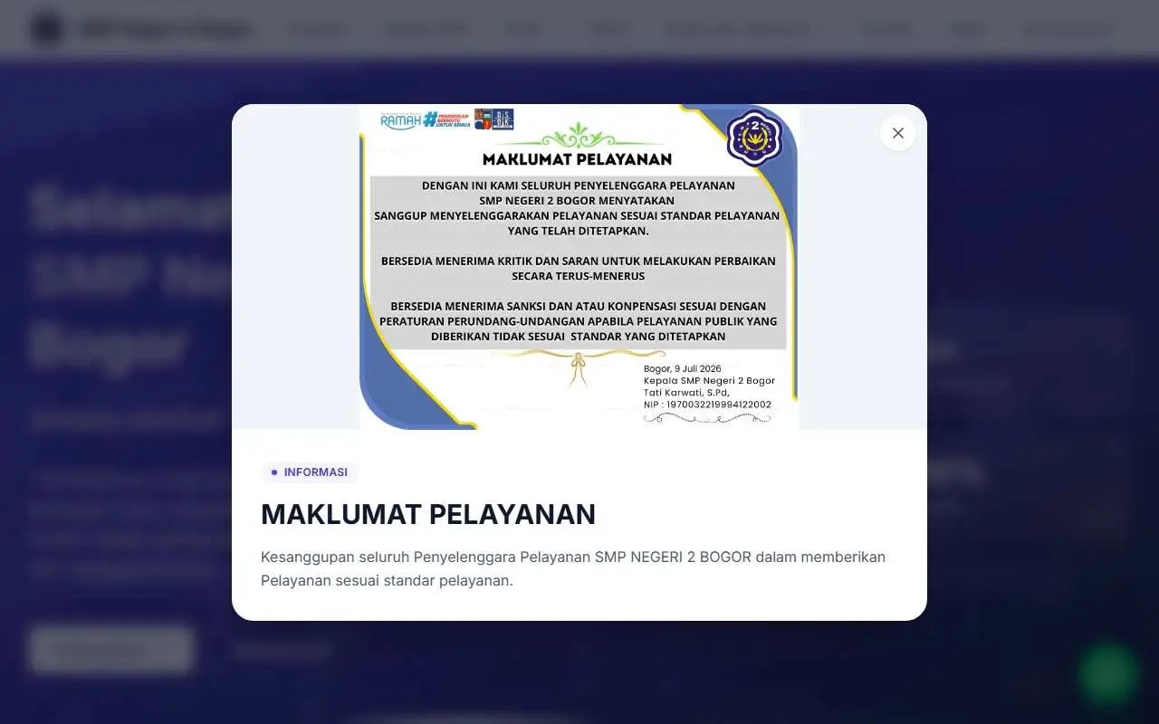 Tampilan website resmi State JHS 2 Bogor (smpn2bogor.sch.id)
