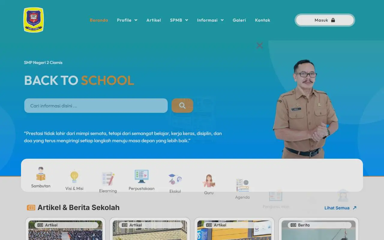 Tampilan website resmi State JHS 2 Ciamis (smpn2ciamis.sch.id)