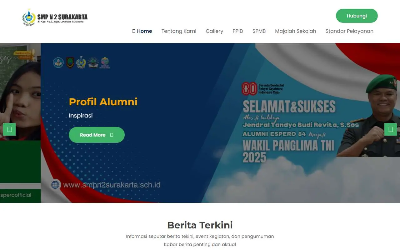 Tampilan website resmi SMP Negeri 2 Surakarta (smpn2surakarta.sch.id)