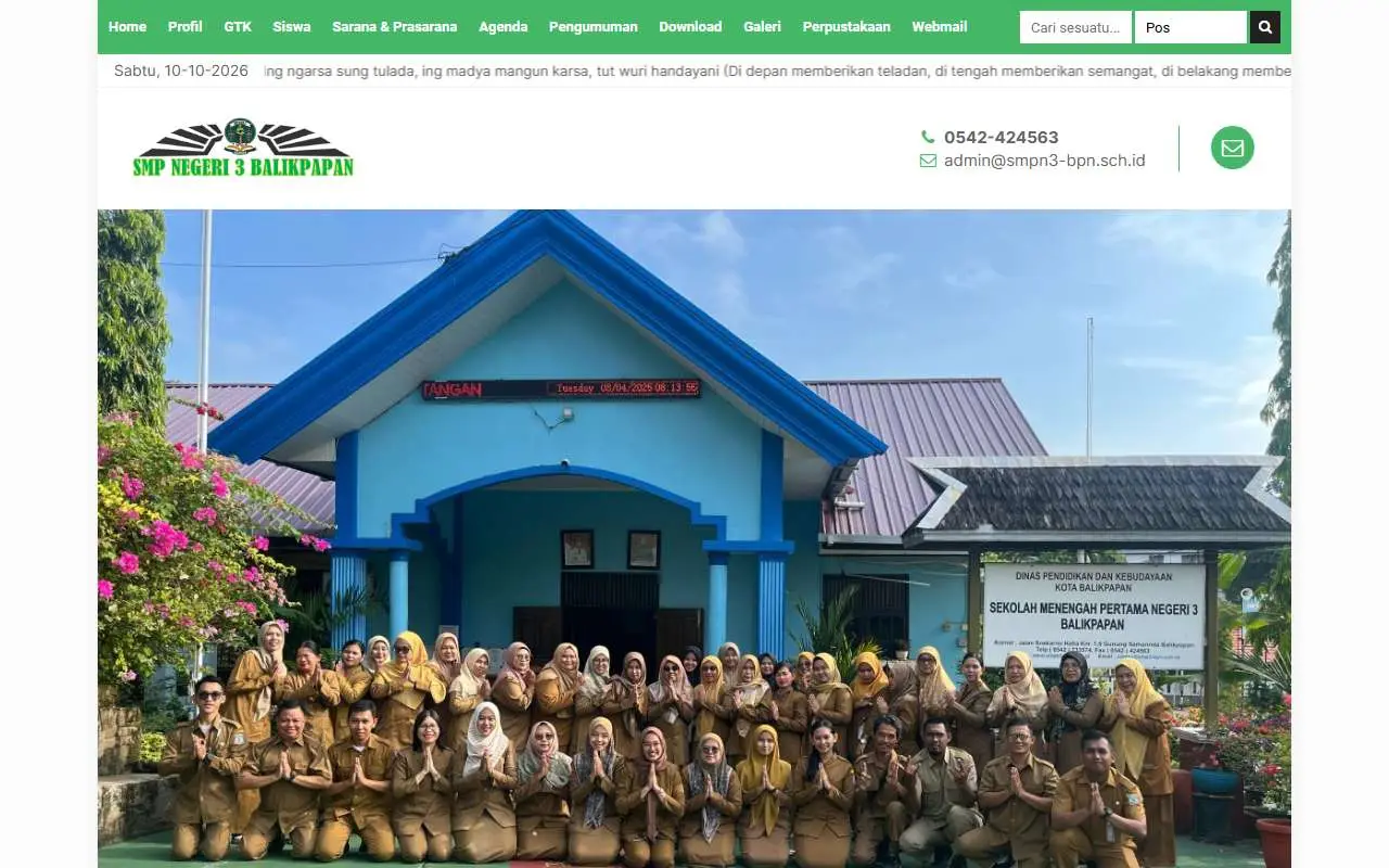 Tampilan website resmi SMP Negeri 3 Balikpapan (smpn3-bpn.sch.id)