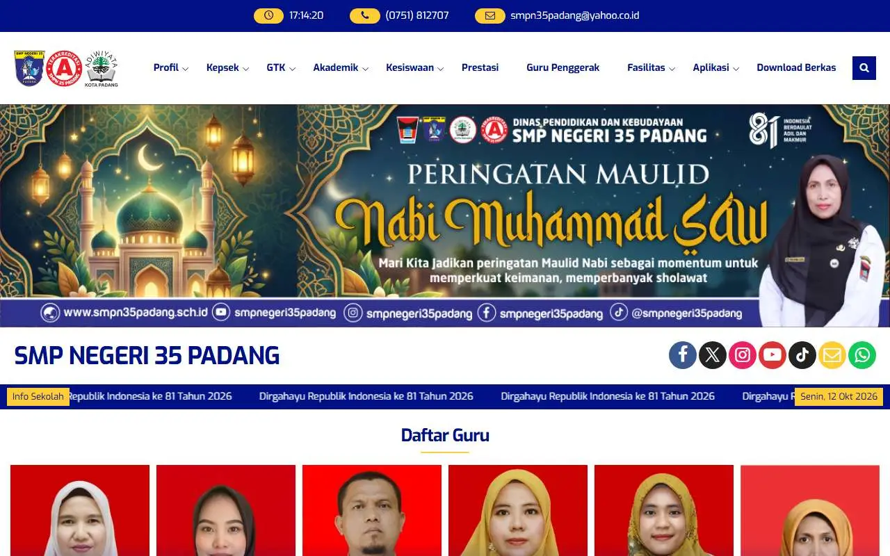 Tampilan website resmi SMP Negeri 35 Padang (smpn35padang.sch.id)