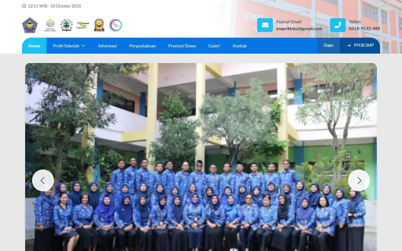 Tampilan website resmi SMP Negeri 46 Surabaya (smpn46surabaya.sch.id)