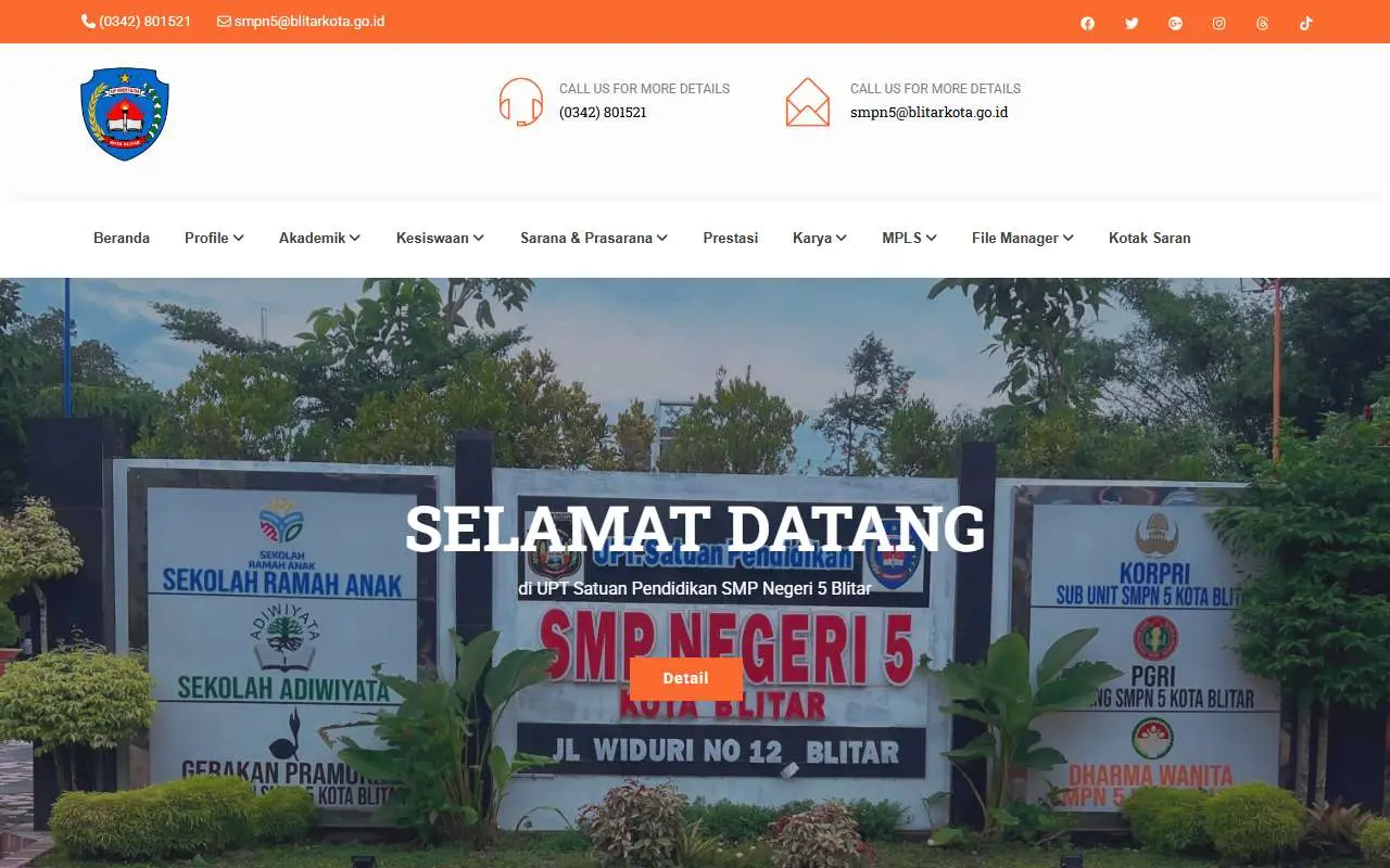 Tampilan website resmi SMP Negeri 5 Blitar (smpn5blitar.sch.id)