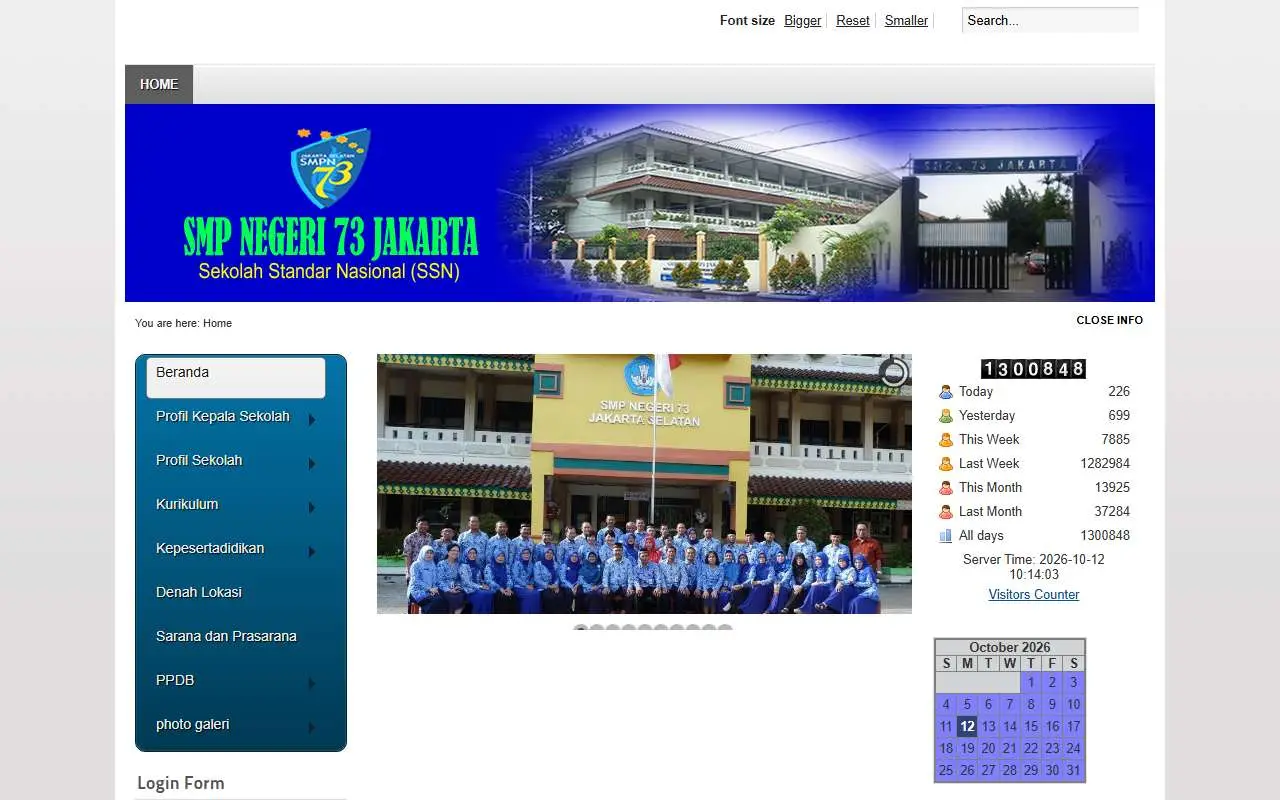 Tampilan website resmi SMP Negeri 73 Jakarta (smpn73jkt.sch.id)