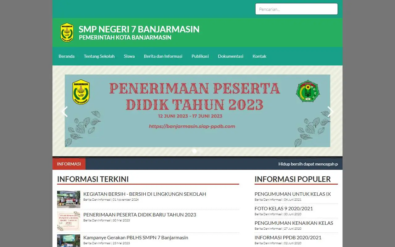 Tampilan website resmi SMP Negeri 7 Banjarmasin (smpn7bjm.sch.id)