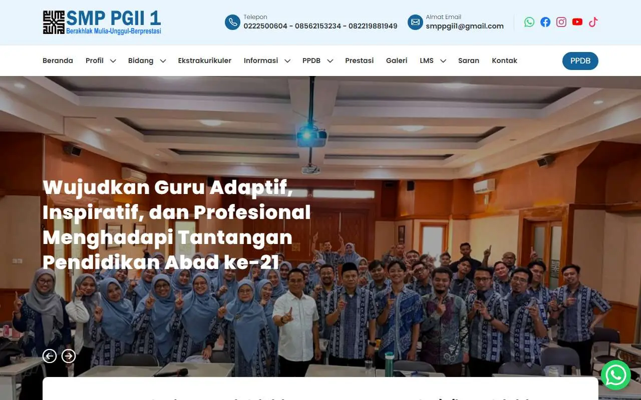Tampilan website resmi SMP PGII 1 (smppgii1.sch.id)