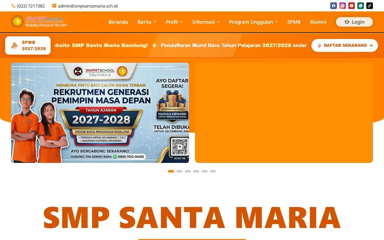 Tampilan website resmi SMP Santa Maria Bandung Wetan (smpsantamaria.sch.id)