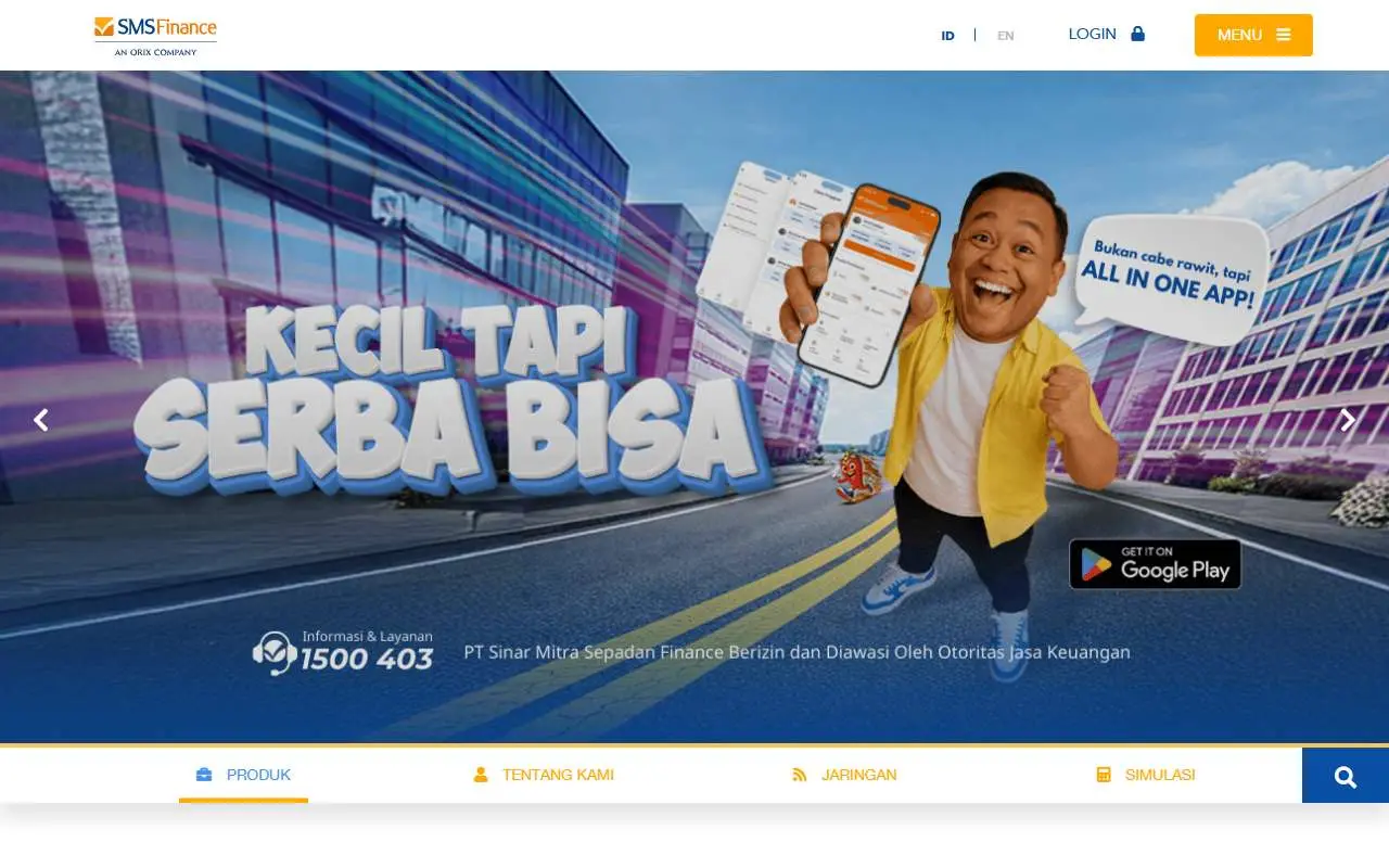 Tampilan website resmi SMS Finance (smsfinance.co.id)