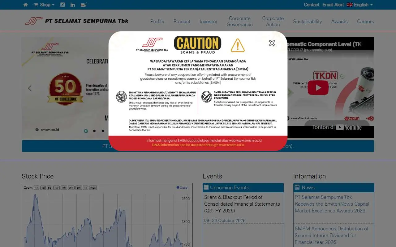 Tampilan website resmi Selamat Sempurna (smsm.co.id)