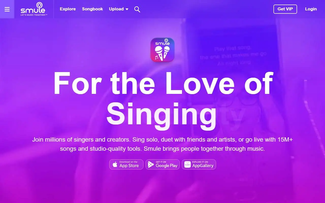 Tampilan website resmi Smule (smule.com)