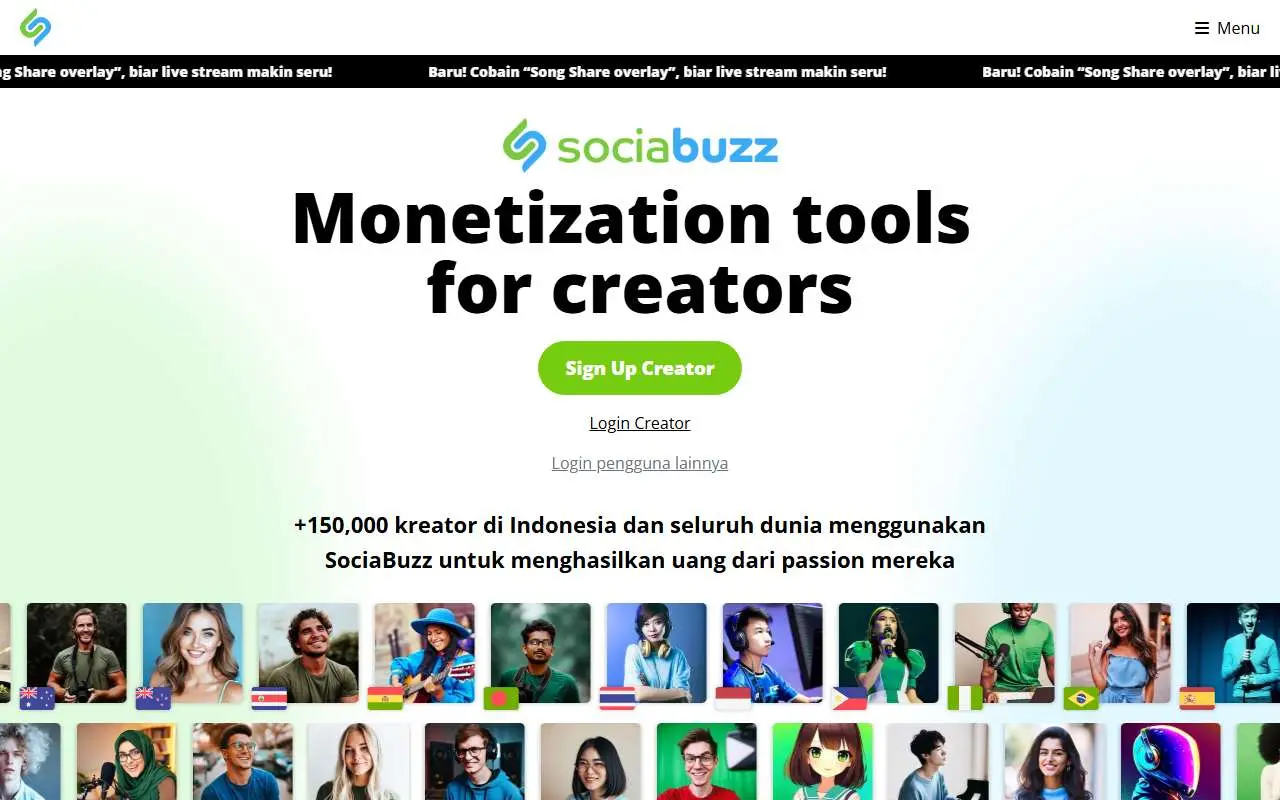 Tampilan website resmi SociaBuzz (sociabuzz.com)
