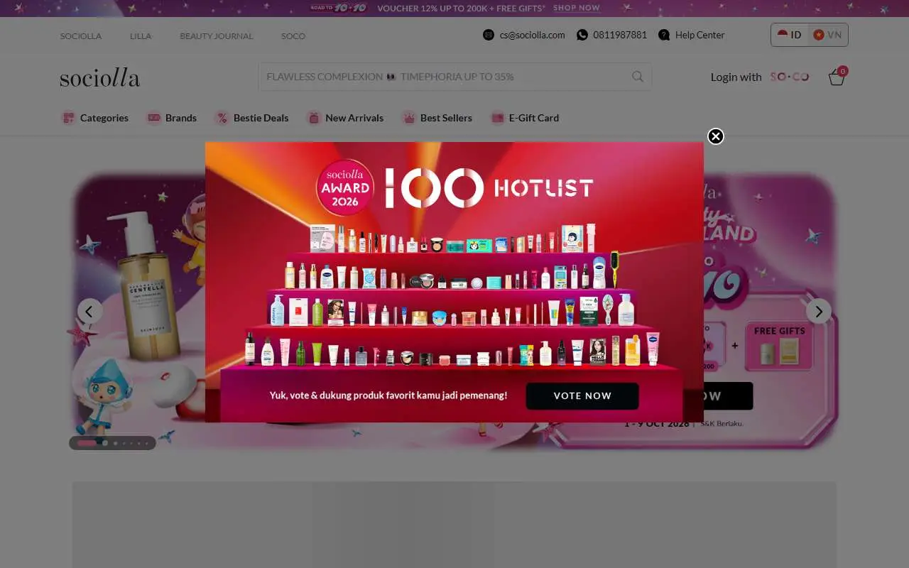 Tampilan website resmi Sociolla (sociolla.com)