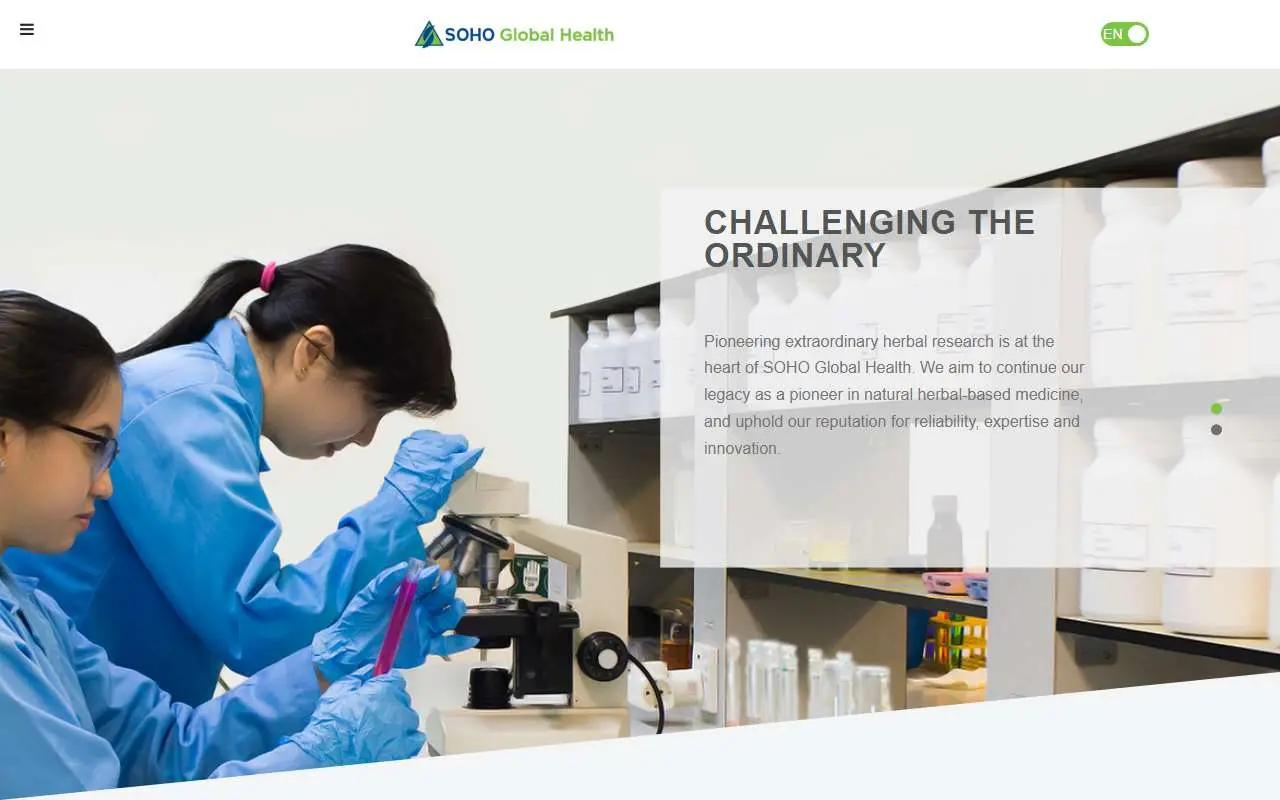 Tampilan website resmi Soho Global Health (sohoglobalhealth.com)