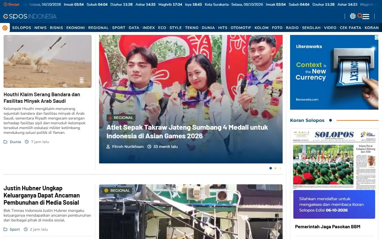 Tampilan website resmi Espos Solopos (espos.id)