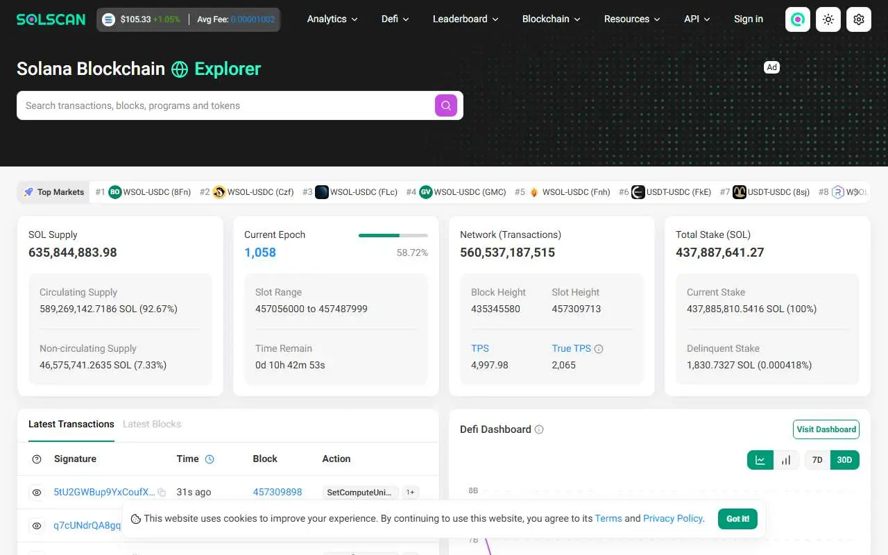 Tampilan website resmi Solscan (solscan.io)