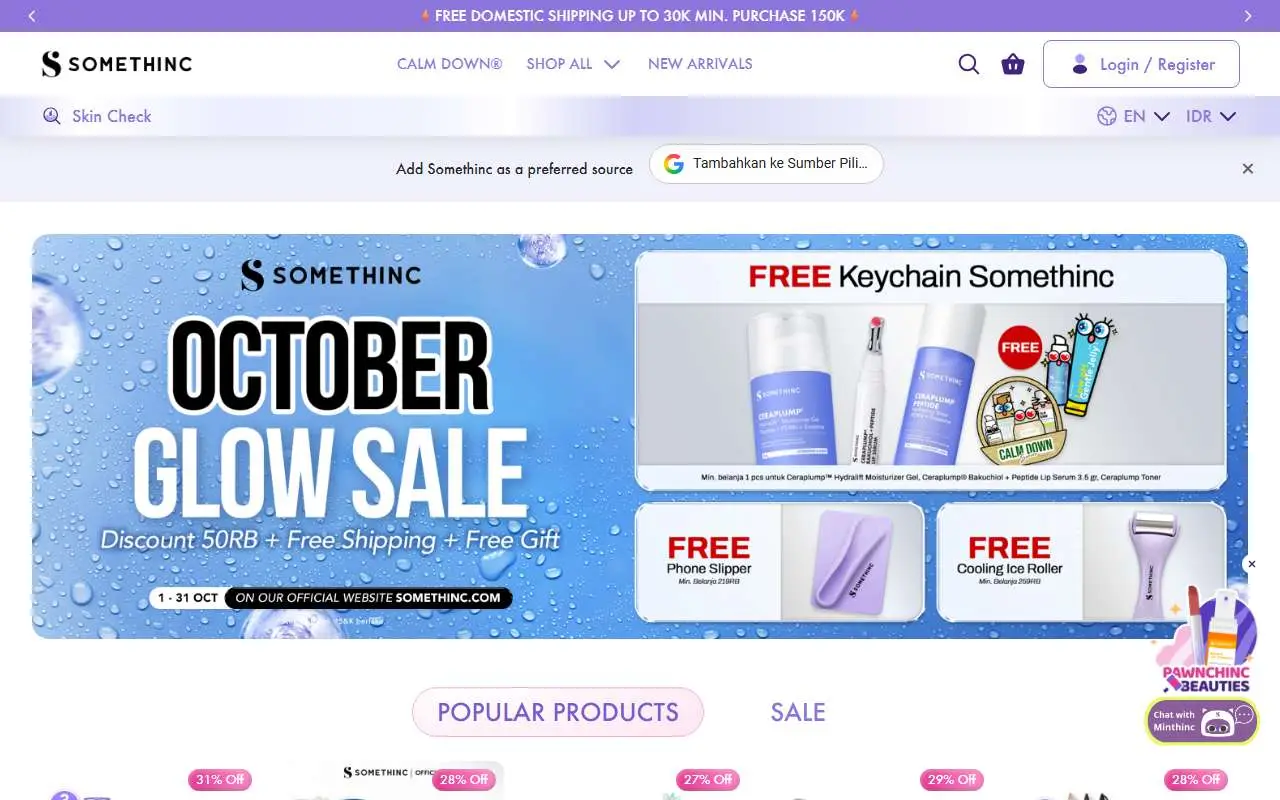 Tampilan website resmi Somethinc (somethinc.com)