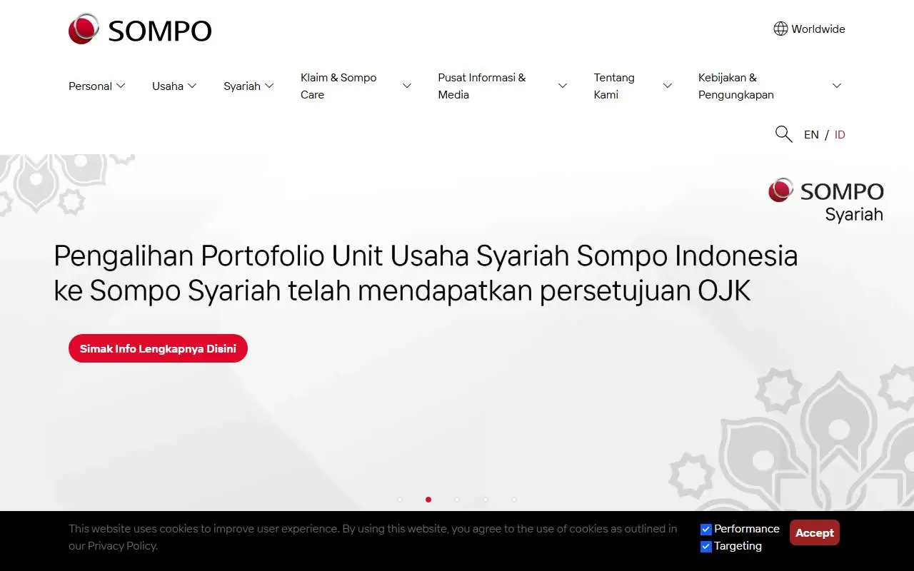 Tampilan website resmi Sompo Insurance Indonesia (sompo.co.id)