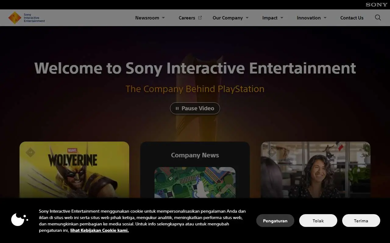 Tampilan website resmi Sony Interactive Entertainment (sonyinteractive.com)