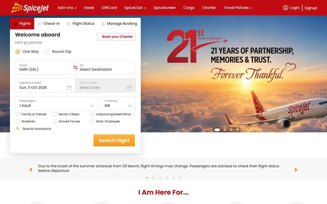 Tampilan website resmi SpiceJet (spicejet.com)