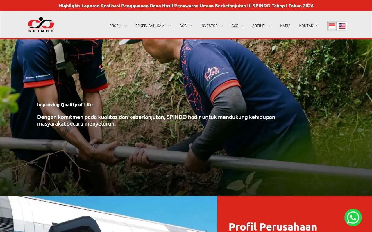 Tampilan website resmi Steel Pipe Industry of Indonesia (spindo.com)
