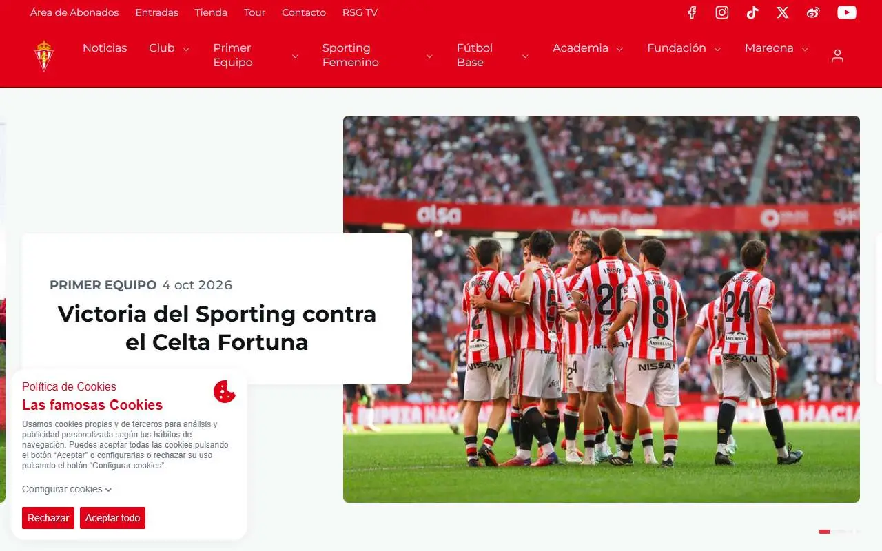 Tampilan website resmi Sporting de Gijón (realsporting.com)