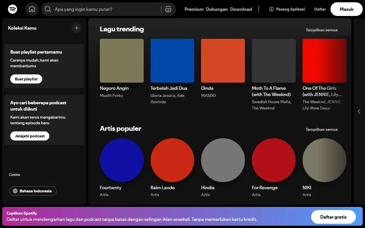 Tampilan website resmi Spotify (spotify.com)