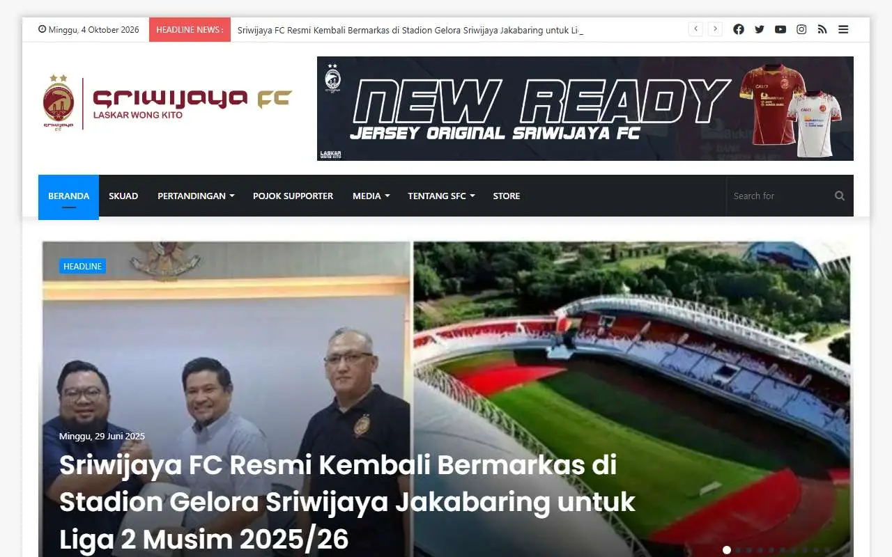 Tampilan website resmi Sriwijaya FC (sriwijaya-fc.com)