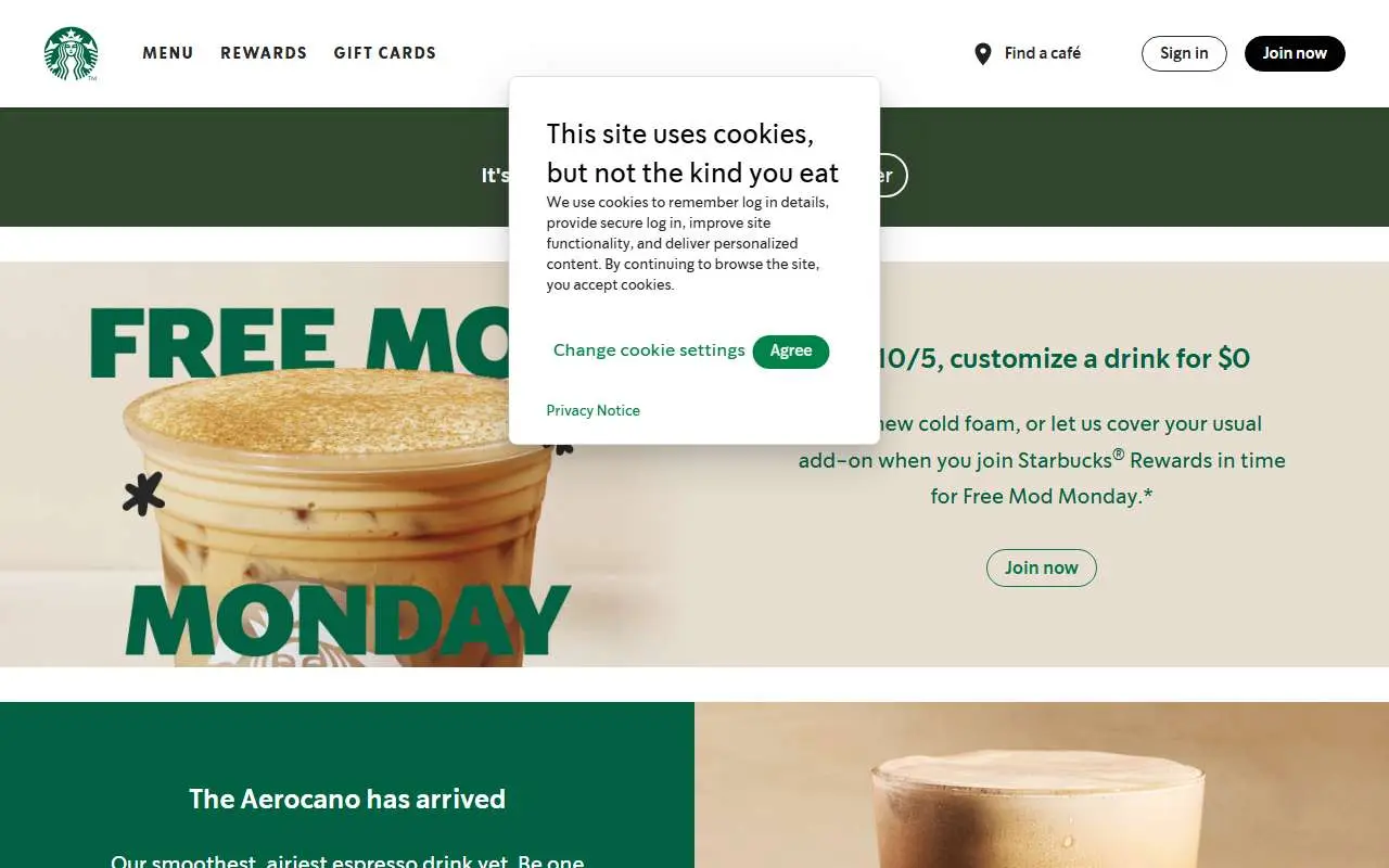 Tampilan website resmi Starbucks (starbucks.com)