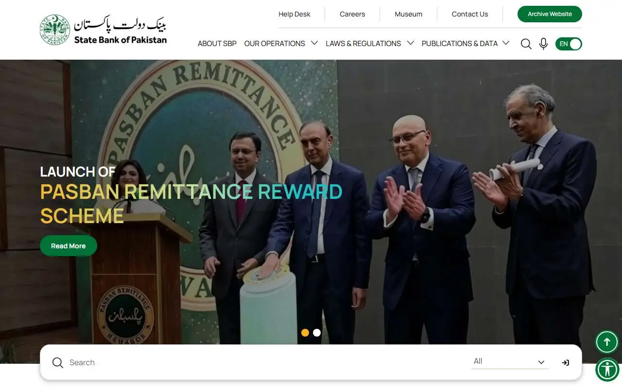 Tampilan website resmi Bank Negara Pakistan (sbp.org.pk)