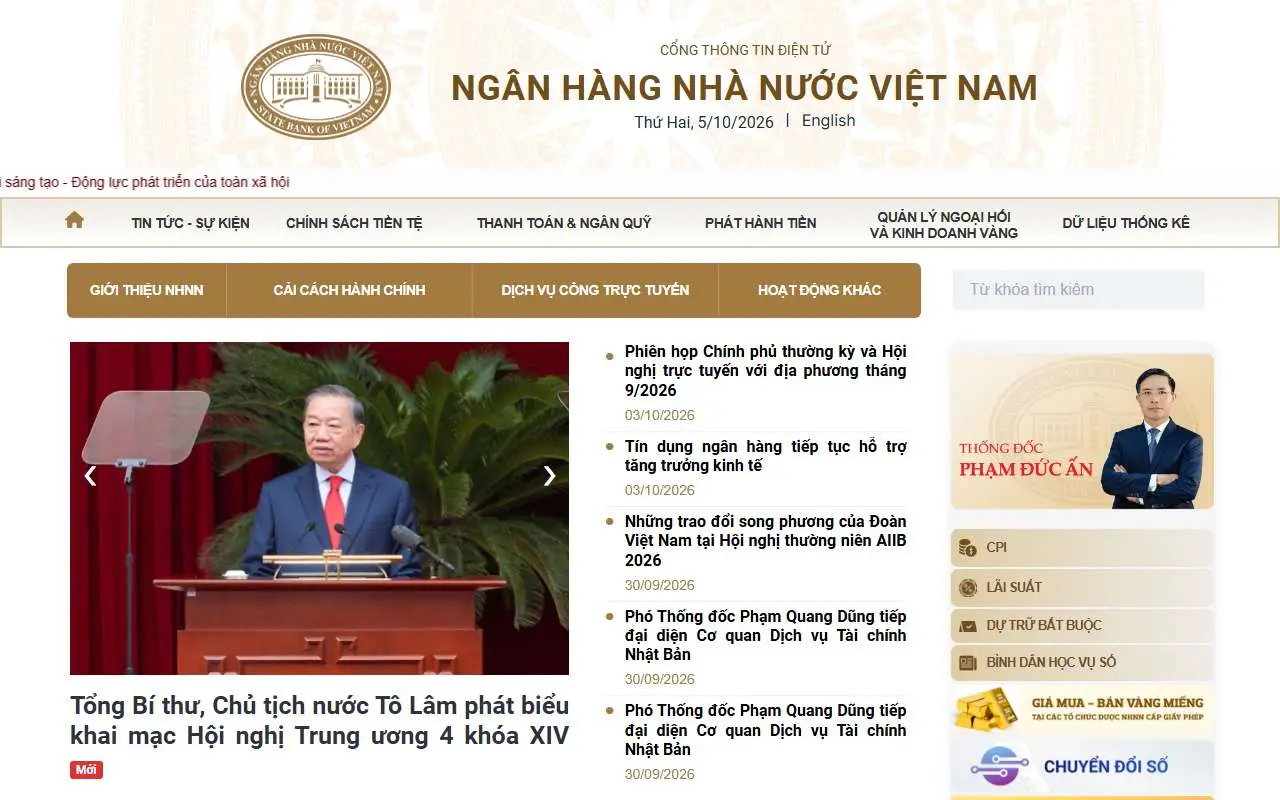 Tampilan website resmi Bank Negara Vietnam (sbv.gov.vn)