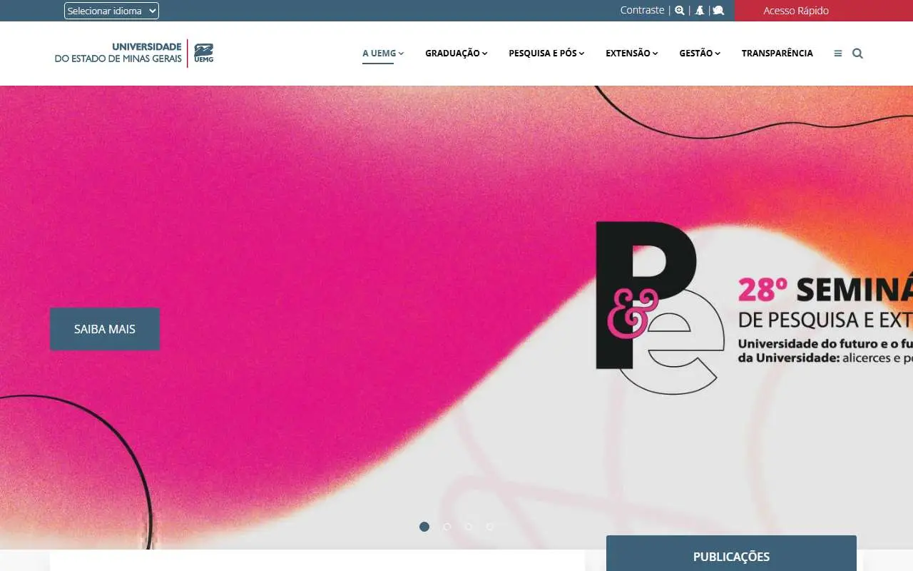 Tampilan website resmi State University of Minas Gerais (uemg.br)