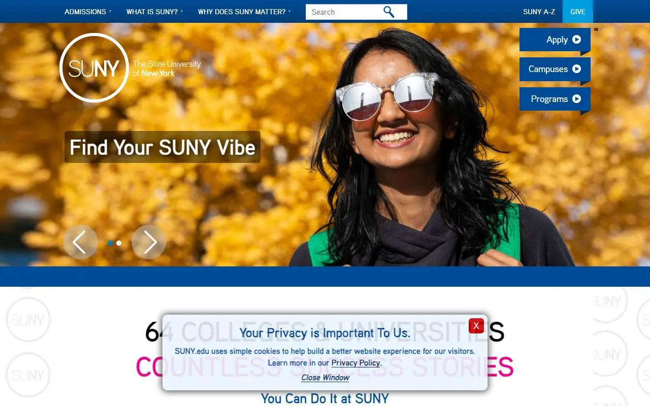 Tampilan website resmi State University of New York (suny.edu)